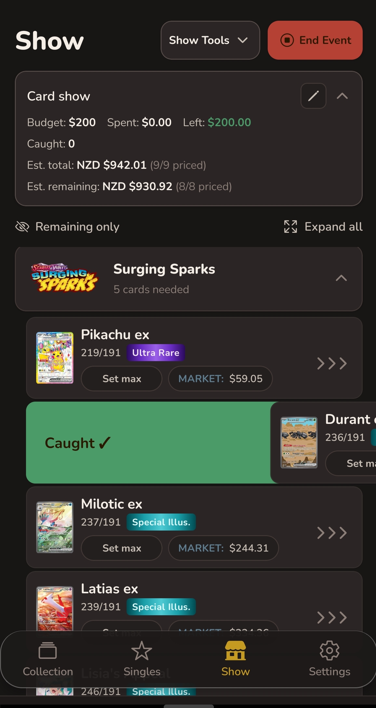 Card being swiped to caught with a green confirmation overlay